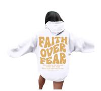 Jesus Faith Over Fear Fashion Hoodies & Sweatshirts for Women Cute Casual Christian Hooded Pullover Tops Pray The Lord Loose Fit Ladies Trendy Long Sleeve Graphic Clothes Essential White