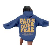 Jesus Faith Over Fear Fashion Hoodies & Sweatshirts for Women Cute Casual Christian Hooded Pullover Tops Pray The Lord Loose Fit Ladies Trendy Long Sleeve Graphic Clothes Essential Dark Blue