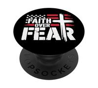 Jesus Faith Over Fear Flag Red Christian Cross Psalms 118:6 PopSockets Adhesive PopGrip