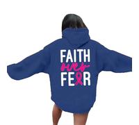 Jesus Faith Over Fear Hoodies for Women 2025 with Hood Christian Fall Hooded Outfits God Comfort Breast Cancer Awareness Tops Y2K Thin Jesus Saves Trust In The Lord Ladies Fashion Blue