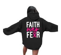 Jesus Faith Over Fear Hoodies for Women Cute Christian Cool Hooded Outfits Jesus Saves Loose Fit with Hood Breast Cancer Awareness Sweatshirts Workou Vintage God Religious Trendy Y2K Black