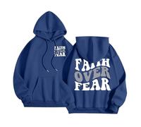 Jesus Faith Over Fear Hoodies for Women Fashion Casual Christian Plain Pullover Sweaters Religious Cute Beach Graphic Hooded Summer Pullover Hoodies Comfort Preppy I Love Jesus God Dark Blue