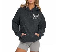 Jesus Faith Over Fear Hoodies for Women Fashion Christian Cartoon Hooded Outfits Pray The Lord Cute with Hood Graphic Casual Letter Sweatshirts Workou Western God I Love Jesus Cool Grey