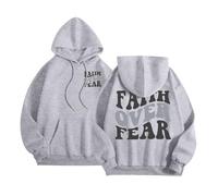 Jesus Faith Over Fear Hoodies for Women Workou Christian Vintage with Hood Sweatshirts Religious Fashion Beach Graphic Casual Summer Hooded Pullover Hoodies Fall Funny God Y2K Light Gray