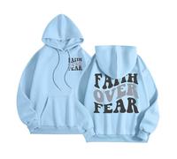 Jesus Faith Over Fear Hoodies for Women Workou Christian Vintage with Hood Sweatshirts Religious Fashion Beach Graphic Casual Summer Hooded Pullover Hoodies Fall Funny God Y2K Light Blue