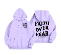 Jesus Faith Over Fear Hoodies Pullover for Women Comfort Christian with Hood Hooded Pullover Hoodies Religious Cute Anime Casual Letter Graphic Clothes Western God Jesus Saves Trendy Light Purple