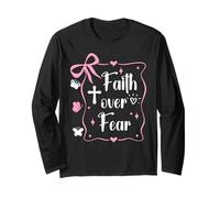 Jesus Faith Over Fear Pink Bow Christian Cross Psalms 118:6 Long Sleeve T-Shirt