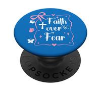 Jesus Faith Over Fear Pink Bow Christian Cross Psalms 118:6 PopSockets Adhesive PopGrip