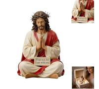 Jesus Figurine Resin Desktop Ornament, 3.94 In Handmade Sitting Jesus Statue With Do Not Be Afraid For I Am With You Sign, Or Home Office Prayer Corner And Car Dashboard Decor
