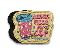 Jesus Fills My Cup Patch Christian Faith Bible Verse Psalm 23:5 Embroidered Hook and Loop Patch for Military Style Gear 3 Inches for Backpack Vest Hat Dog Harness Gifts for Mom Dad