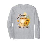 Jesus Fills My Cup Psalm 23:5 Watercolor Sunflower Long Sleeve T-Shirt