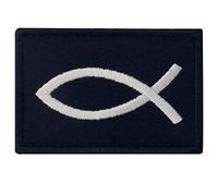 Jesus Fish Ichthys Patch Embroidered Morale Applique Fastener Hook & Loop Emblem - White & Black