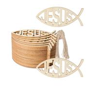 Jesus Fish Shape Cutouts Wood Christianity Symbol Unfinished Wood Craft for Christmas Wedding Birthday Party Thanksgiving Day Home Decor Decoration 30 Pcs