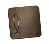 Jesus Fish Symbol On Brown Stone Christian Single Coaster