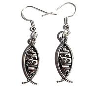 JESUS FISH, The Ichthys Dangle Earrings On Sterling Silver Hooks Christmas Birthdays Easter First Holy Communion Confirmation