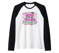 Jesus Gives Me Teacher Powers Christian Teacher Raglan Baseball Tee
