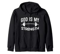 Jesus God Is My Strength Christian Gym Workout Weightlifting Zip Hoodie