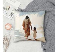 Jesus Guiding Her Home Painting Square Pillowcase Cushion Cover Pillow Case Throw Pillow Cover for Home Bedroom Car