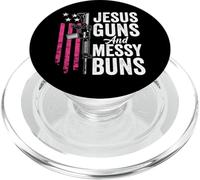 Jesus Guns And Messy Buns - Womens God Guns Pink USA Flag PopSockets PopGrip for MagSafe