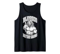 Jesus Gym Christian Bodybuilder Blessed Be Thy Gains Fitness Tank Top