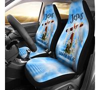 Jesus Has My Back Blue Style 2 Pcs Car Seat Cover Machine Washable Bucket Seats Covers Absorbent Sweat Car Seat Protector Universal Fit Car Suv Truck