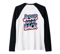 Jesus Has My Back (Design is on the back of apparel) Raglan Baseball Tee