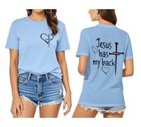 Jesus Has My Back Shirt Womens Faith in Jesus Tshirt Christian Inspirational Graphic Top Carolina Blue