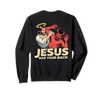 Jesus Has Your Back - Jesus Defeating the Devil Sweatshirt, Adult Unisex, Black, Medium