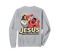 Jesus Has Your Back - Jesus Defeating the Devil Sweatshirt, Adult Unisex, Heather Grey, Small