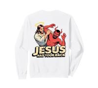 Jesus Has Your Back - Jesus Defeating the Devil Sweatshirt, Adult Unisex, White, Large