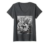 Jesus Healing The Sick Gustave Dore Religious Biblical Art V-Neck T-Shirt, Women, Dark Heather Grey, M