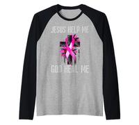 Jesus Help Me God Heal Me Breast Cancer Awareness Pink Cross Raglan Baseball Tee