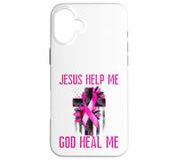 Jesus Help Me God Heal Me Breast Cancer Awareness Pink Flag Case for iPhone 16 Plus