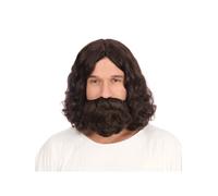 Jesus Hippy Wig Beard Set Brown Nativity Biblical Fancy Dress Costume