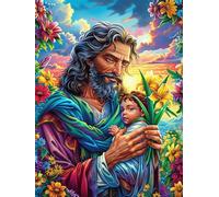 Jesus Holding A Child in A Magical Glow 300 Pieces Classic Jigsaw Puzzle Scenery Science Fiction Puzzle for Adults Concentration Training Wall Art Mental Exercise Halloween Durable Cardboard 300 PCS