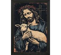 Jesus Holding Lamb Framed Wall Art Poster Print Picture (Unframed Print Only, A2)