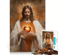 Jesus Holding Sacred Heart Puzzles for Adults 1000 Puzzles Brain Power Nice Thick Fun Challenge Premium Gift (50x75cm)
