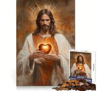 Jesus Holding Sacred Heart Puzzles for Adults 1000 Puzzles Brain Power Nice Thick Fun Challenge Premium Gift (50x75cm)