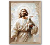 Jesus Holding Sheep Canvas Wall Art Jesus Christ Canvas Poster Safe in His Arms Pictures Canvas Print Posters Wall Decor, Christian PicturesArt Home Decor for Living & Prayer Room Unframed 16 x 24 in