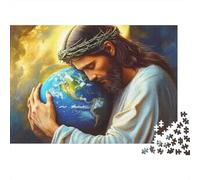 Jesus Hugging Earth 1000 Pieces Jesus World Art Recycled Cardboard Puzzle for Kids 12+ Rainy Day Indoor Activity Brain Training Team Building Social Icebreaker 52x38cm/1000pcs