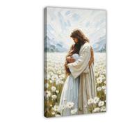 Jesus Hugging Woman Wall Art, Jesus And Child in Field Poster, Christian Bible Aesthetic Picture for Church Hospital Prayer Areas Frame-style-4 16x24inch(40x60cm)