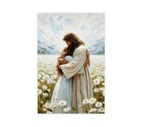Jesus Hugging Woman Wall Art, Jesus And Child in Field Poster, Christian Bible Aesthetic Picture for Church Hospital Prayer Areas Unframe-style-4 12x18inch(30x45cm)