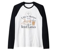Jesus Iced Latte Christian Coffee Lover Faith Raglan Baseball Tee