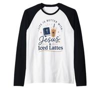 Jesus Iced Lattes Christian Faith Coffee Bible Raglan Baseball Tee