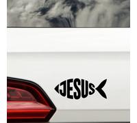 Jesus Ichthys Fish Waterproof Sticker - Religious Decal - Use on Cars, Laptops, Walls, Windows, Christian Gifts (Black)