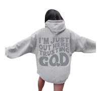 Jesus Im Just Out Here Trusting God Trendy Hoodies for Women Fall Crewneck Christian Graphic with Hood Sweaters Pray The Lord Fashion Essential Casual Long Sleeve Hooded Clothes Cool Grey