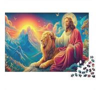 Jesus in Heaven 1000 Piece Jesus with Lion in Heavenly Scene Jigsaw Puzzle for Adults And Kids Challenging Games 1000 Pieces Stress Reliever Challenge High Difficulty 52x38cm/1000pcs