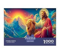 Jesus in Heaven Challenging Puzzles 1000 Pc - Figure with Lion for Men And Women Recycled Paper Educational Game Challenge70x50cm/1000pcs