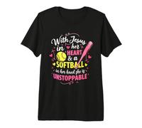 Jesus in Her Heart Softball Hand She is Unstoppable Pitcher Premium T-Shirt
