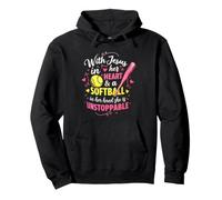 Jesus In Her Heart Softball Hand She Is Unstoppable Pitcher Pullover Hoodie